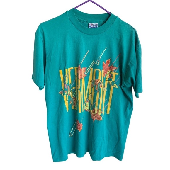Vintage Tee Shirt Vermont Leaves Fall Adult Size XL Green Brown 90s - Picture 1 of 6